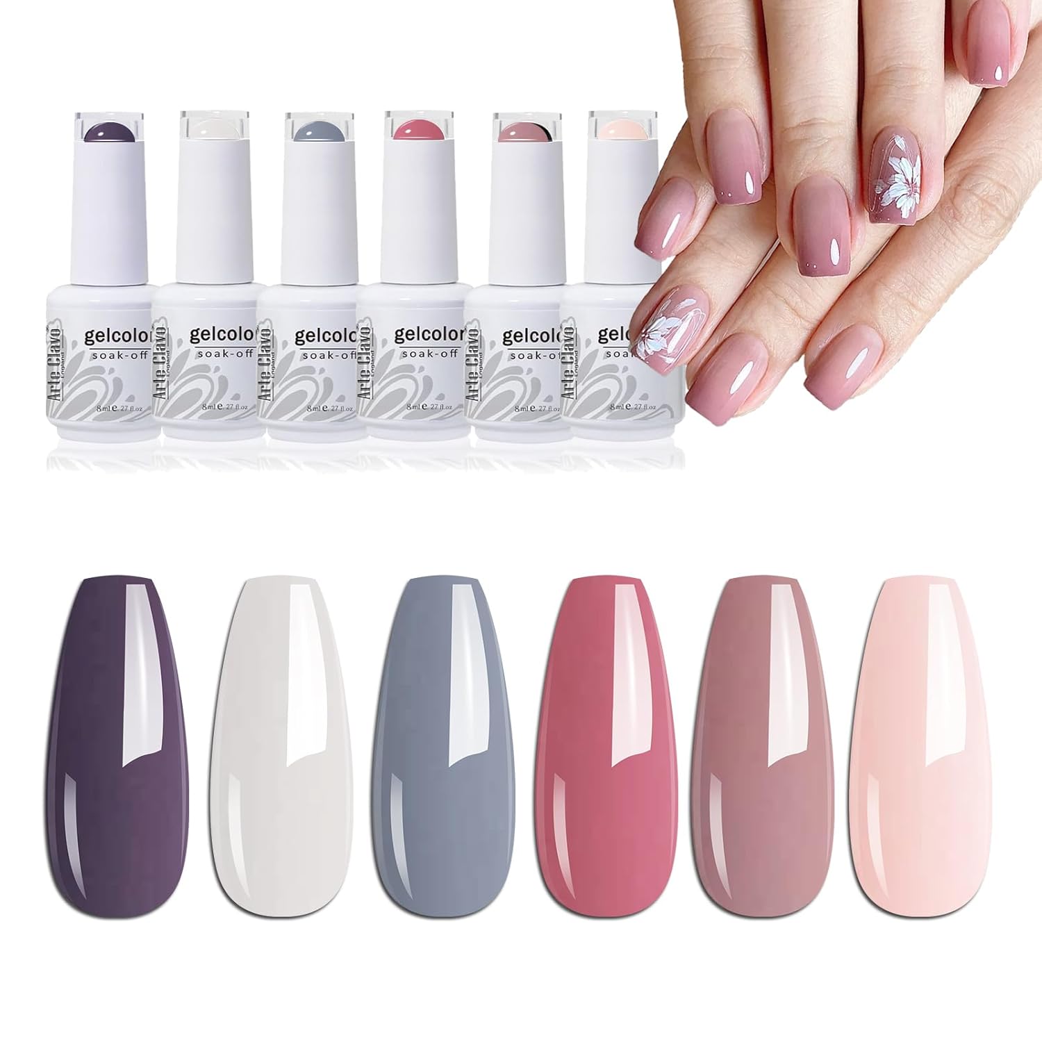Arte Clavo Gel Nail Polish Set 6PCS Nude Pink Gray Neutral Gel Polish kit All Seasons Suitable Wedding Holiday Soak Off Nail Polish DIY Salon Manicure Set For Women Girls 629…