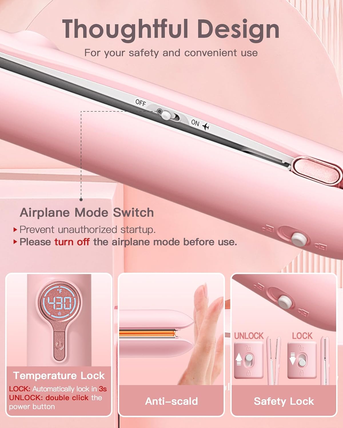 Cordless Hair Straightener and Curler,ZAVAREA Portable Hair Straightener for Travel,Ceramic Cordless Flat Iron for Women,Wireless Straightener 2 in 1,with 9000mAh Battery,5 Temps,USB Rechargeable - Image 6