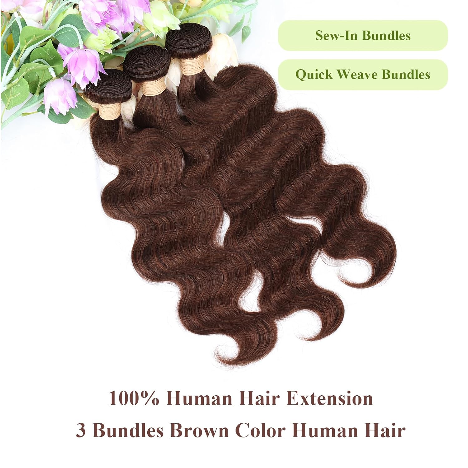 ALLRUN Brown Body Wave Bundles Human Hair 16 18 20 Inch Light Brown Hair Bundles Body Wave 12A 100% Unprocessed Brazilian Virgin Hair Chocolate Color Human Hair Extension Color 4# - Image 2