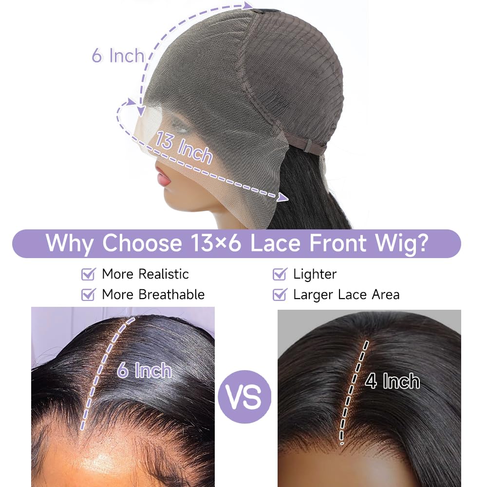 32 Inch Body Wave Lace Front Wigs Human Hair Pre Plucked With Bleached Knots 13x6 HD Lace Frontal Human Hair Wigs 200 Density Natural Color Human Hair Wig - Image 6