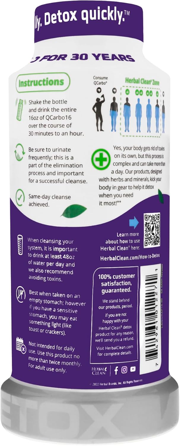 Herbal Clean - QCarbo16 Same-Day Detox Drink, Grape Flavor, (16 fl oz) - Image 3