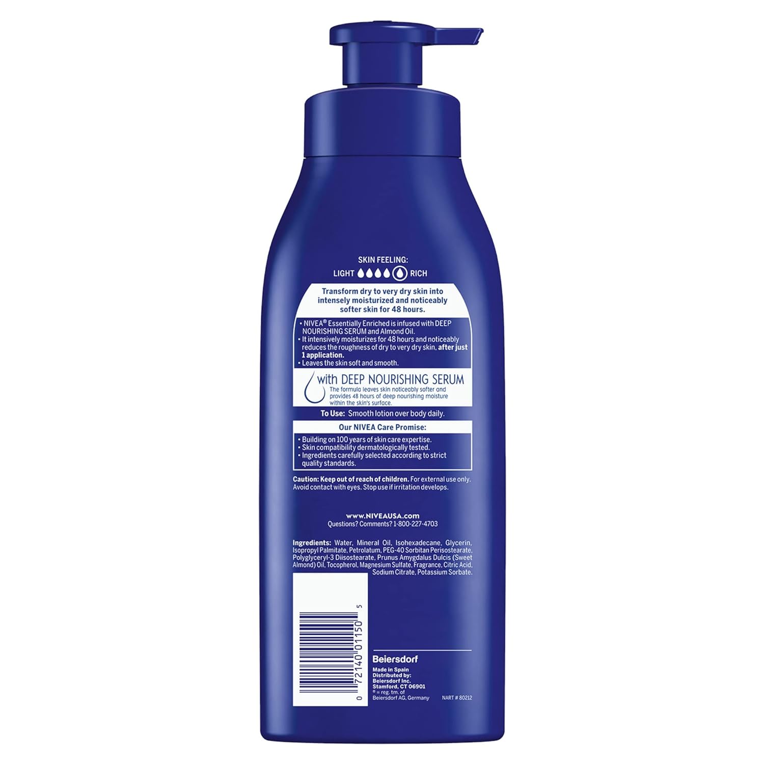 NIVEA Essentially Enriched Body Lotion for Very Dry Skin with Hyaluronic Acid, Almond Oil and Deep Nourishing Serum, 72-Hour Body Moisturizer, 16.9 Fl Oz Pump Bottle, Pack of 2 - Image 15