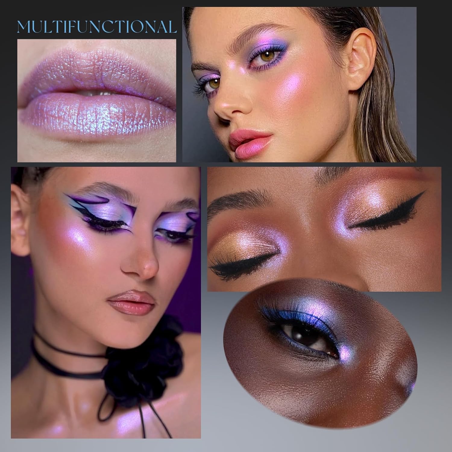 Chameleon Purple Blue Glitter Eyeshadow, Multichrome Color Shifting Single Eyeshadow, Holographic Sparkling Inner Corner Eye Highlighter Shimmer Eye Makeup Palette 03 - Image 6