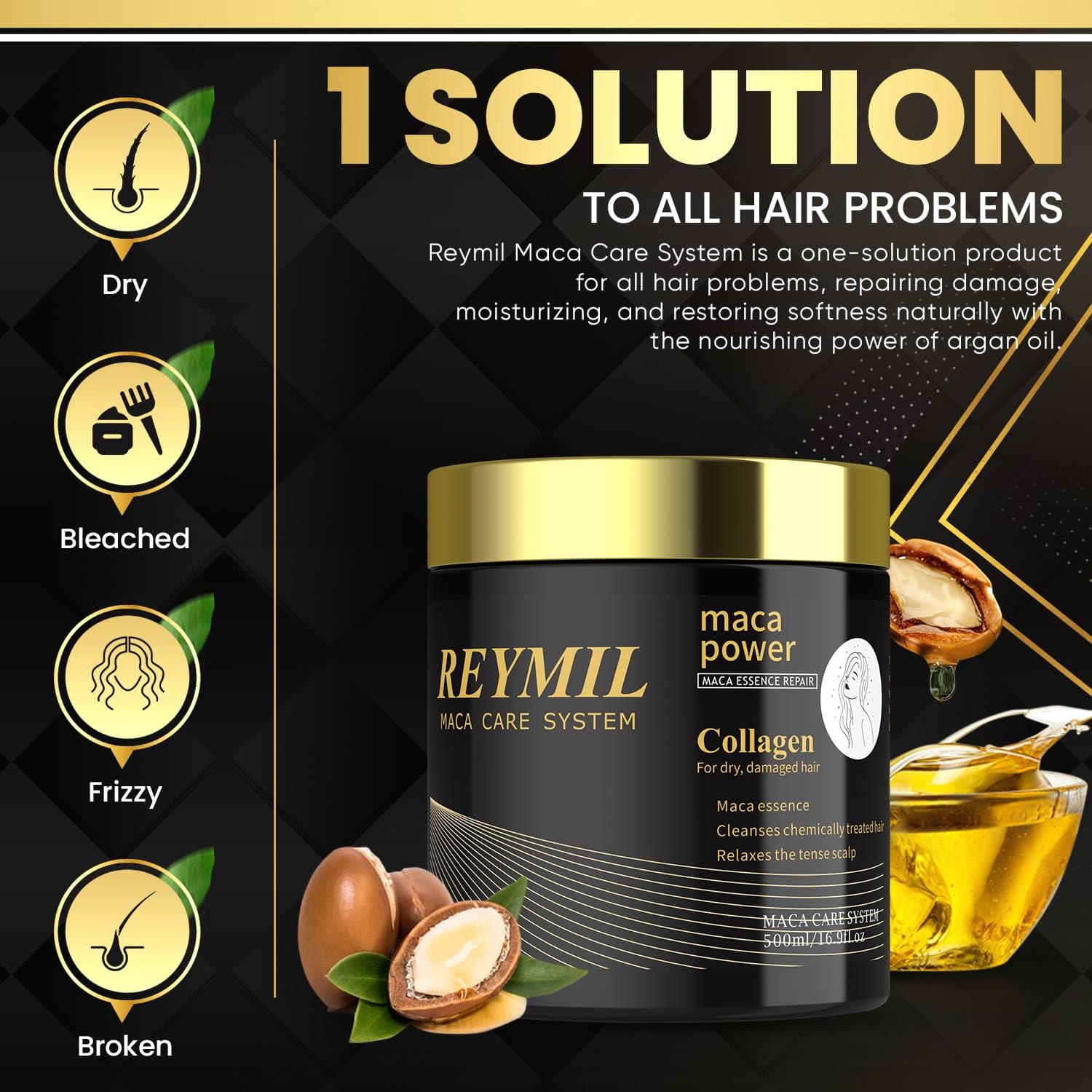 REYMIL-Collagen hair mask - hair treatment for dry damaged hair - Collagen Hair Treatment Deep Repair Conditioning Argan Oil Shine and Softness for Healthy Hair -16.9onz mascarilla para el cabello - Image 5