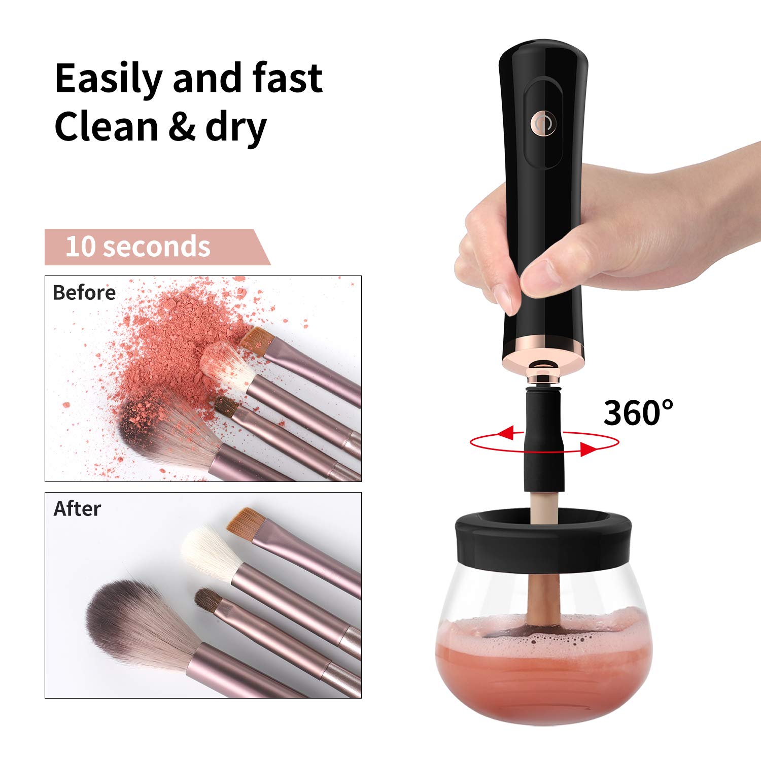 Senbowe Upgraded Makeup Brush Cleaner and Dryer Machine, Electric Cosmetic Automatic Brush Spinner with 8 Size Rubber Collars, Wash and Dry in Seconds, Deep Cosmetic Brush Spinner for All Size Brushes - Image 2