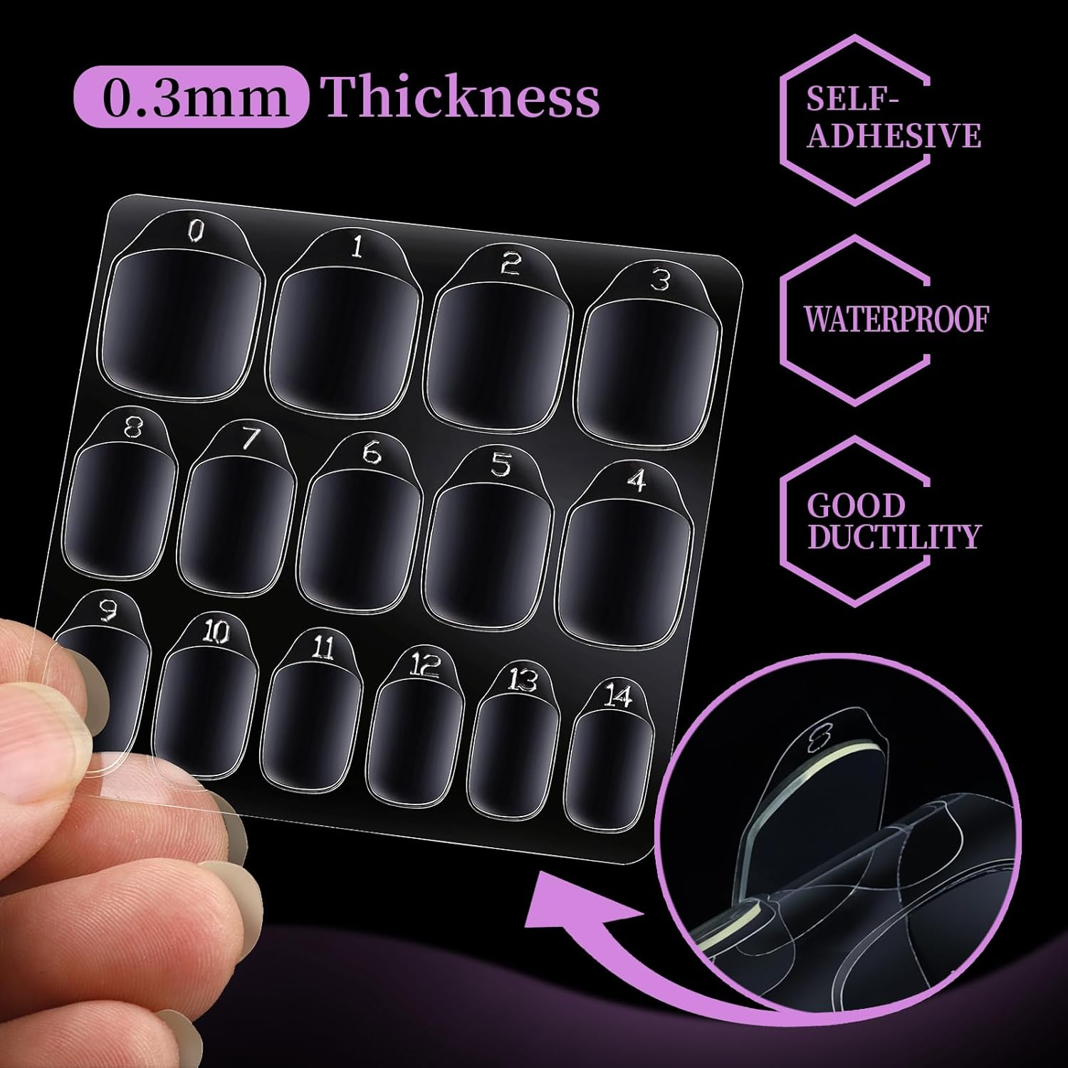 Teenitor 600pcs Press on Nail Adhesive Tabs, 15 Sizes of Nail Stickers for Press on, Press on Nails Stickers Press on Nail Sticky Tabs for Nails, Nail Glue Stickers Nail Glue Tabs, 40 Sheets - Image 3