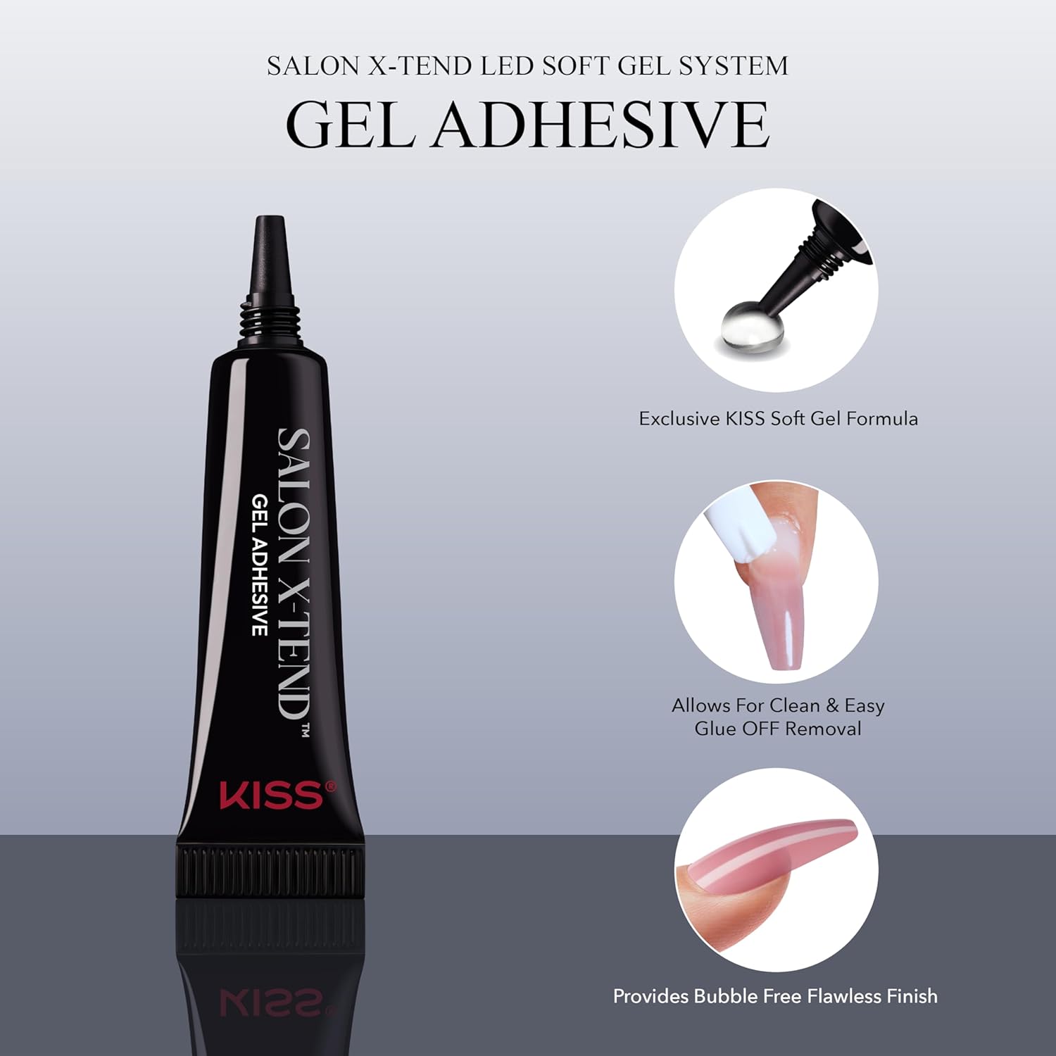 KISS Salon X-tend, Press-On Nails, Nail glue included, 'Gel Adhesive', Clear, Size, Shape, Includes 10Ml Led Gel Adhesive - Image 4