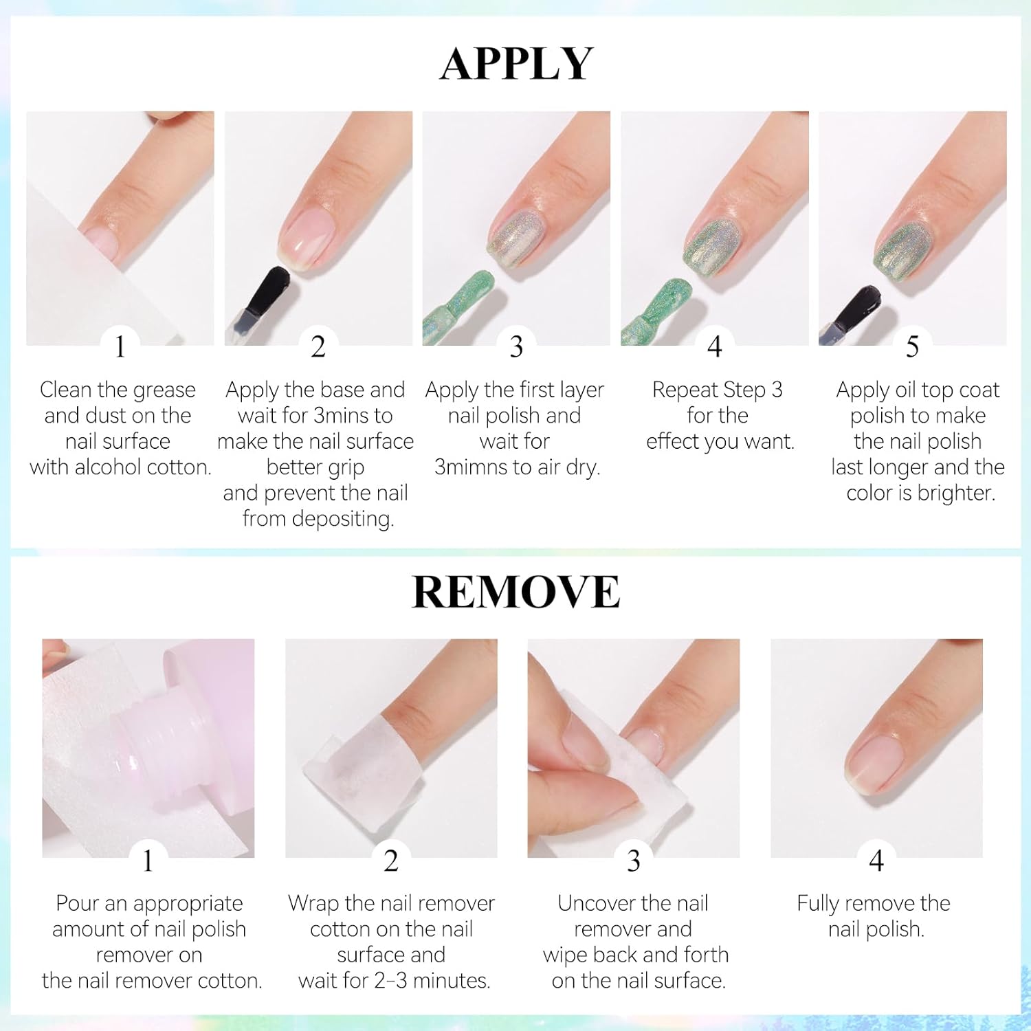 Holographic Nail Polish 12ML Fast Drying Iridescent Chameleon Nail Lacquer, Rainbow Effect Shimmer Glitter FingerNail Blue Green Laser Holo Polish Nail Art-No Require Cured - Image 6