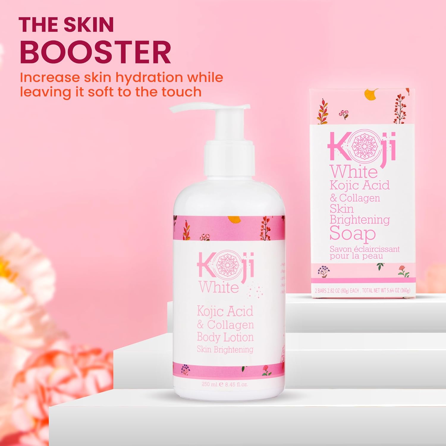 Koji White Kojic Acid & Collagen Body Lotion, Women Gifts Set for Skin Brightening with Arbutin, Glowing Skin, Moisturizer & Radiant Complexion, Uneven Skin Tone - Vegan, 8.45 Fl Oz (2 Packs) - Image 8
