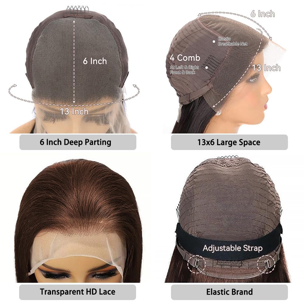 Chocolate Brown Lace Front Wig Human Hair 30 Inch 200% Density 13x6 Hd Transparent Body Wave Lace Front Brown Wigs Human Hair 4# Glueless Wigs for Women - Image 3
