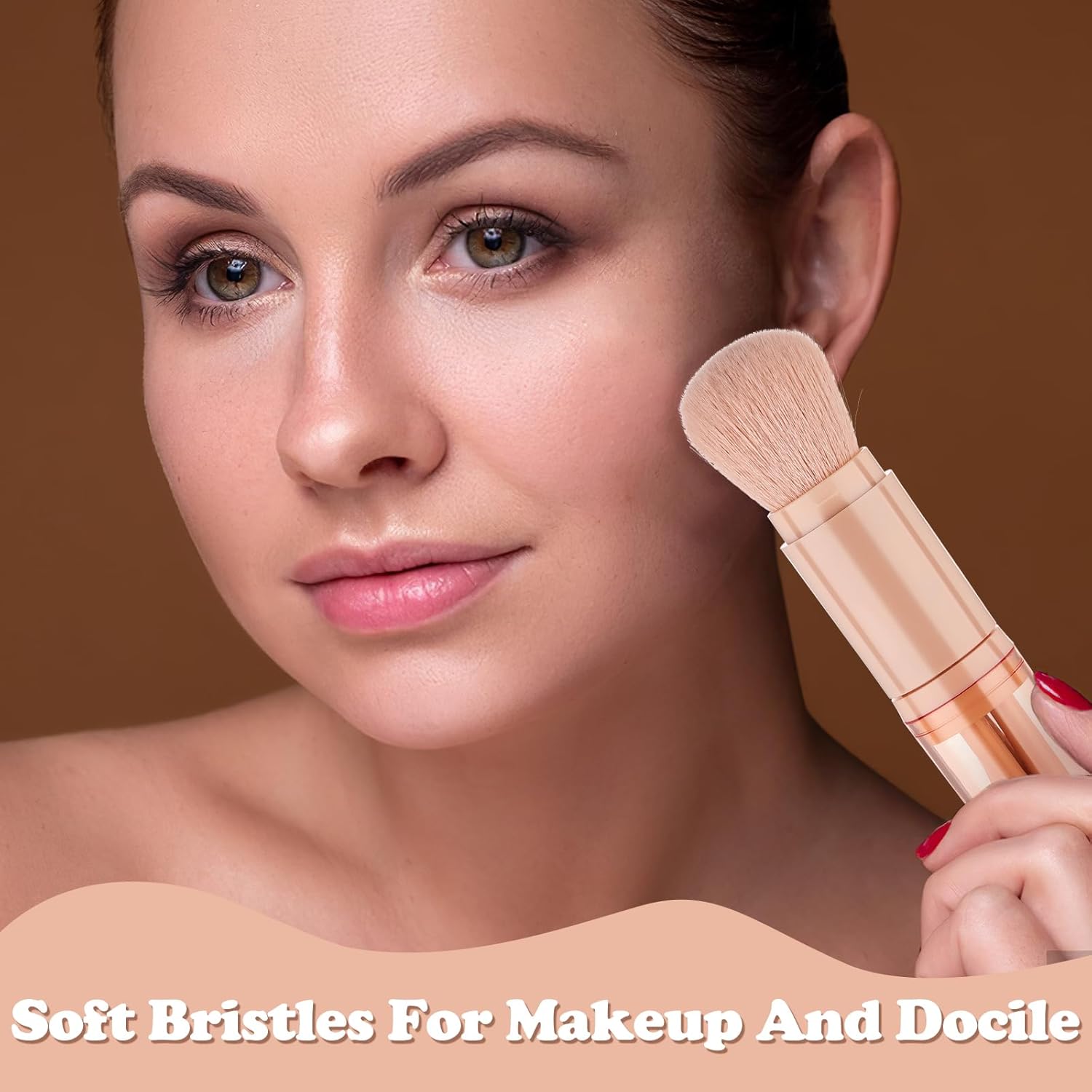 4 In 1 Travel Makeup Brushes Set Mini Cute Makeup Brush Retractable Professional Foundation Brush Make Up Holder Tool Portable Cosmetics Accessories for Powder Eye Shadow Facial Contour - Image 5