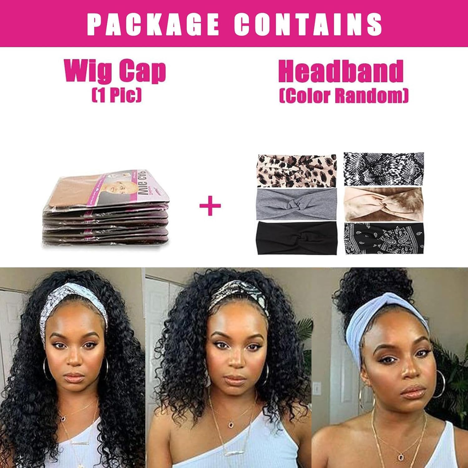 AISI QUEENS Headband Wig Human Hair For Black Women Curly Wigs Glueless Human Hair Short Curly Headband Wigs (12 Inch, Curly Headband Wigs) - Image 5