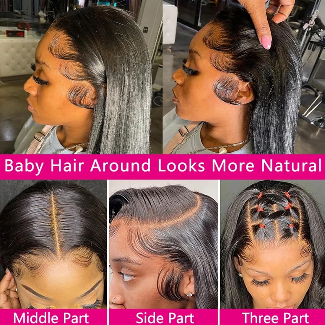 30 Inch 13x6 Straight Lace Front Wigs Human Hair Thin HD Glueless Pre Plucked Bleached Tiny Knots Full Lace Frontal Wig Upgraded 14A Soft Hair 200 Dentisty Black Wig - Image 4