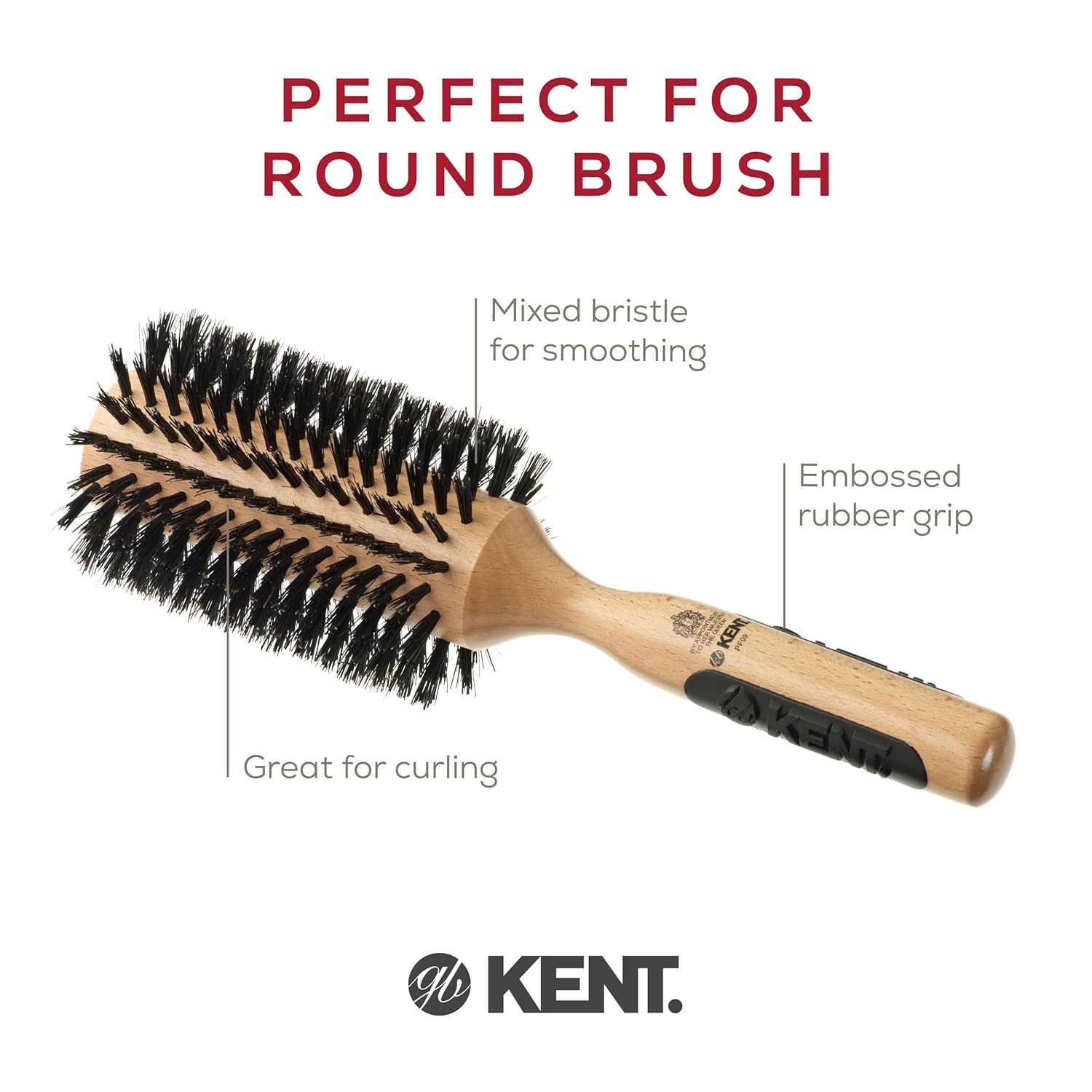 Kent PF09 Large Round Curling Brush with Hard Natural Boar Bristle - Hair Drying Brush, Round Hair Brush, and Blowout Brush - Small Round Brush for Dry Hair - For Shoulder Length or Shorter Hair - Image 4
