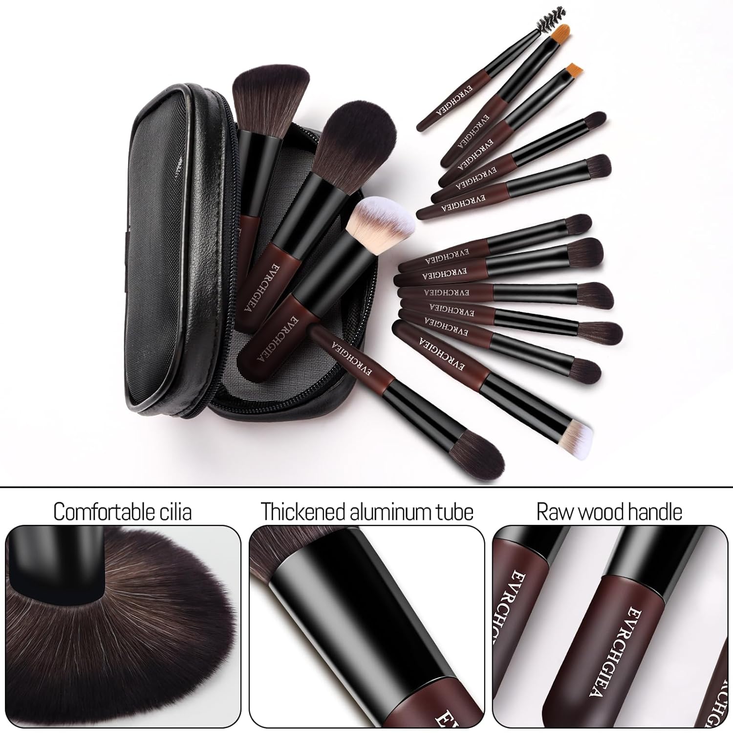 Travel Makeup Brush Set, 15 pcs Mini Makeup Brushes and 2 Puff for Foundation, Powder, Eyeshadow, Highlight, Contour, Blush & Concealer, Small Makeup Brush Set Purse Size with Case - Image 2