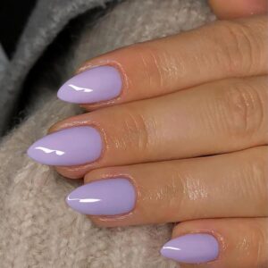 Lilac Nails Press on, Light Purple Press on Nails Short Almond Shaped, SXVME Glue on Nails Short Fake Nails, Best Thick Acrylic False Nails, Glossy Solid Colored Stick on Nails for Women 30Pcs