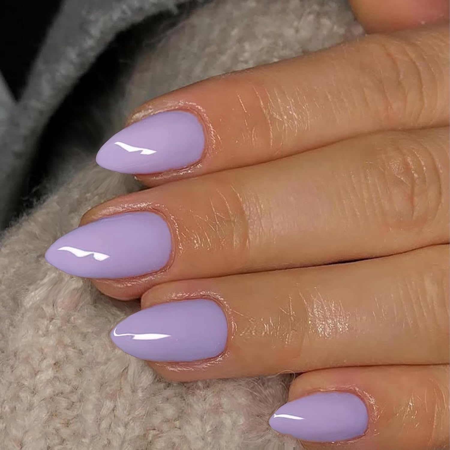 Lilac Nails Press on, Light Purple Press on Nails Short Almond Shaped, SXVME Glue on Nails Short Fake Nails, Best Thick Acrylic False Nails, Glossy Solid Colored Stick on Nails for Women 30Pcs