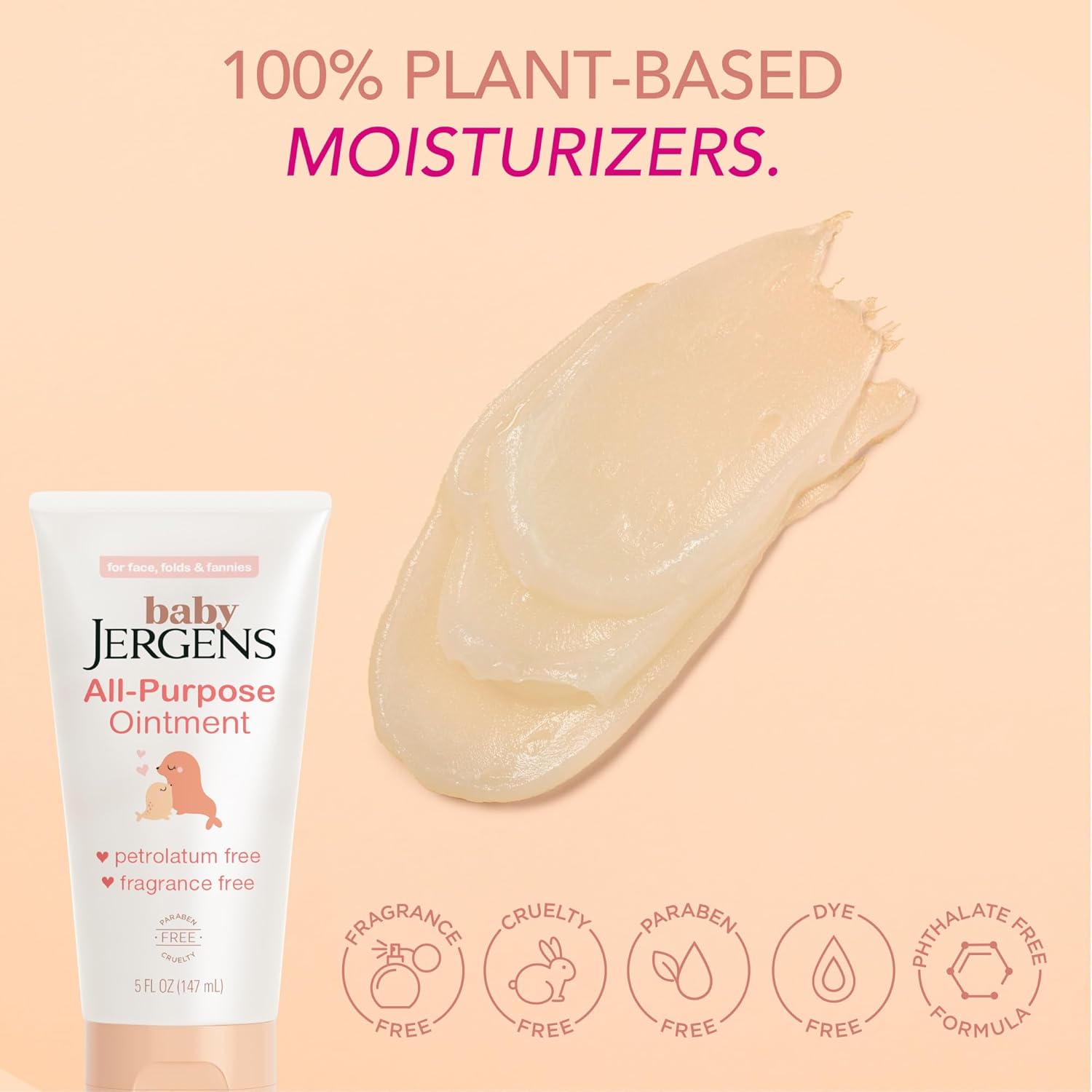 Jergens Baby All-Purpose Baby Ointment, Plant-Based Moisturizers, Petrolatum Free & Pediatrician-Tested, 5 Oz - Image 3