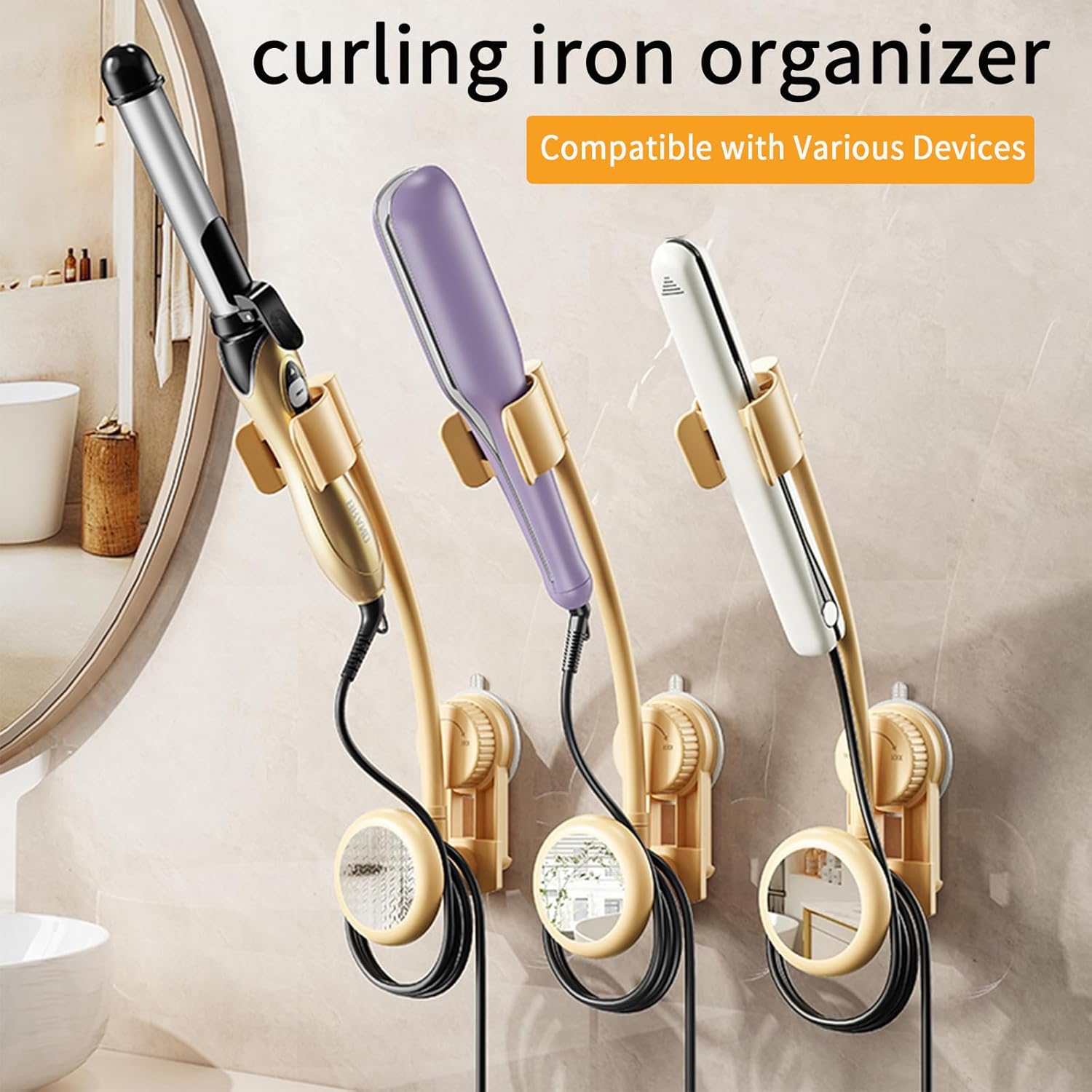 Hands-Free Hair Dryer Holder Wall Mounted with 360° Adjustable Hose, Suction Cup Installation, Built-in Mirror, and Cord Organizer for Blow Dryer, Curling Iron, No Drilling Required - Image 15