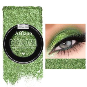 Green Eyeshadow Sparkly Single, Highly Pigmented Teal Shimmer Olive Green Metallic Eye Shadow, Ultra Fine Pressed Powder Glitter Eyeshadow for Brown Eyes, Hypoallergenic, Vegan Talc Free (Mermaid)