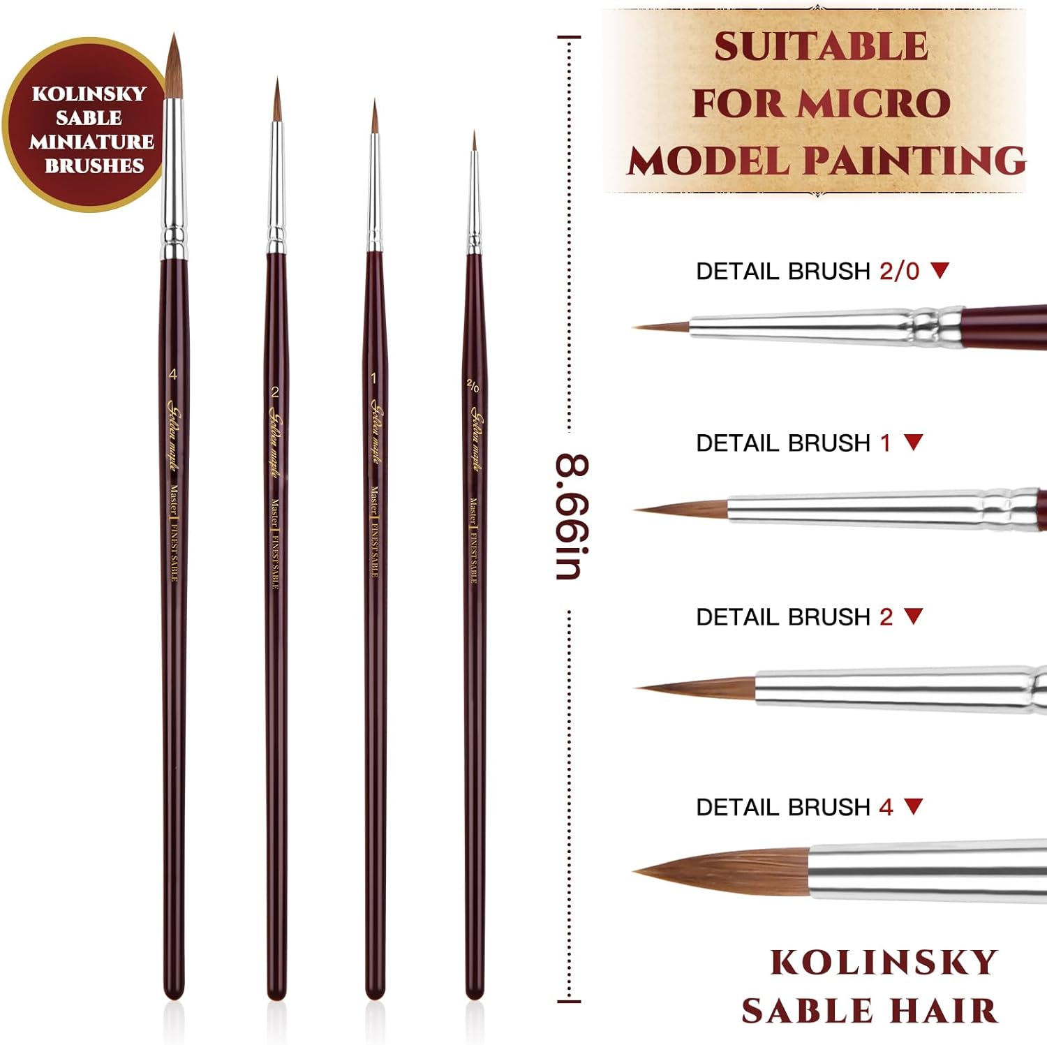 Kolinsky Sable Miniature Brushes Drybrushes for Miniature Set 7 pcs Paint Brushes for Miniature Oil Acrylics Model Paint Brushes #3, 5, 6 - Image 2