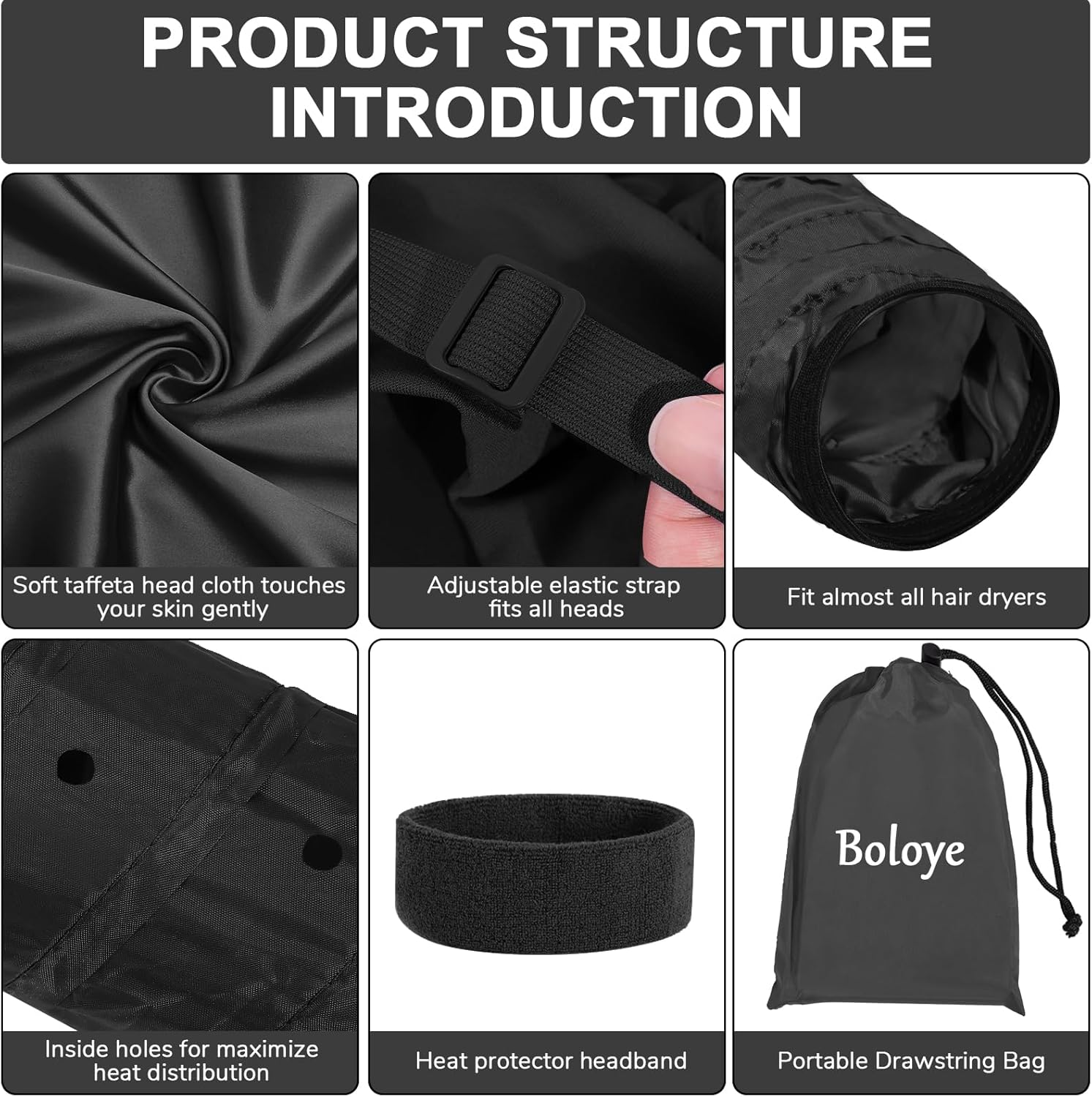 Hair Dryer Bonnet, Large Bonnet Hooded Hair Dryer Attachment for Speeds Up Drying Time & Deep Conditioning, Fits All Head Sizes & All Hair Styling, for Women Long Curly Braid Hair (Black, Large) - Image 3