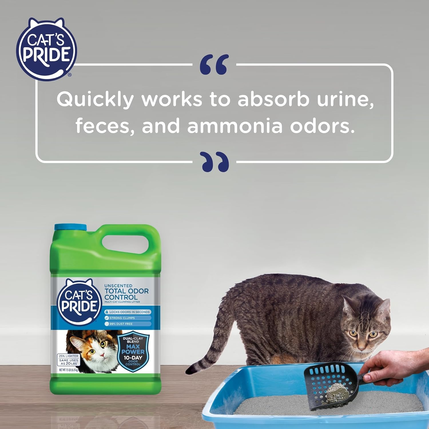 Cat's Pride Max Power: Total Odor Control - Up to 10 Days of Powerful Odor Control - Strong Clumping - Hypoallergenic - 99% Dust Free - Multi-Cat Litter, Unscented, 15 Pounds - Image 5
