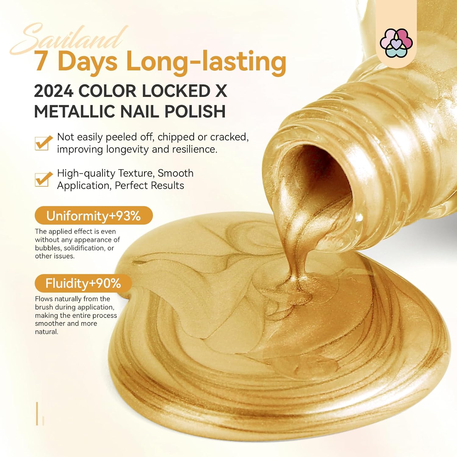 SAVILAND Gold Metallic Nail Polish: Chrome Nail Polish Air Quick Dry Nail Art Polish Bright and Shiny Fingernail Toenail Polish Bulk Nail Lacquer for Beginner DIY Manicure Art at Home Salon Women - Image 3