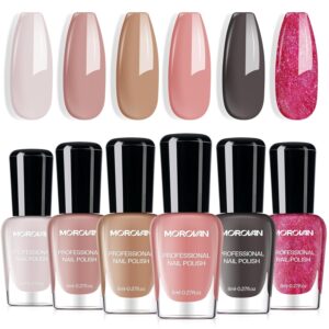 Morovan Nail Polish Set: Nude Pink Air Dry Regular Nail Polish Pack 0.25oz Glitter Toenail Polish Kit Gift for Women