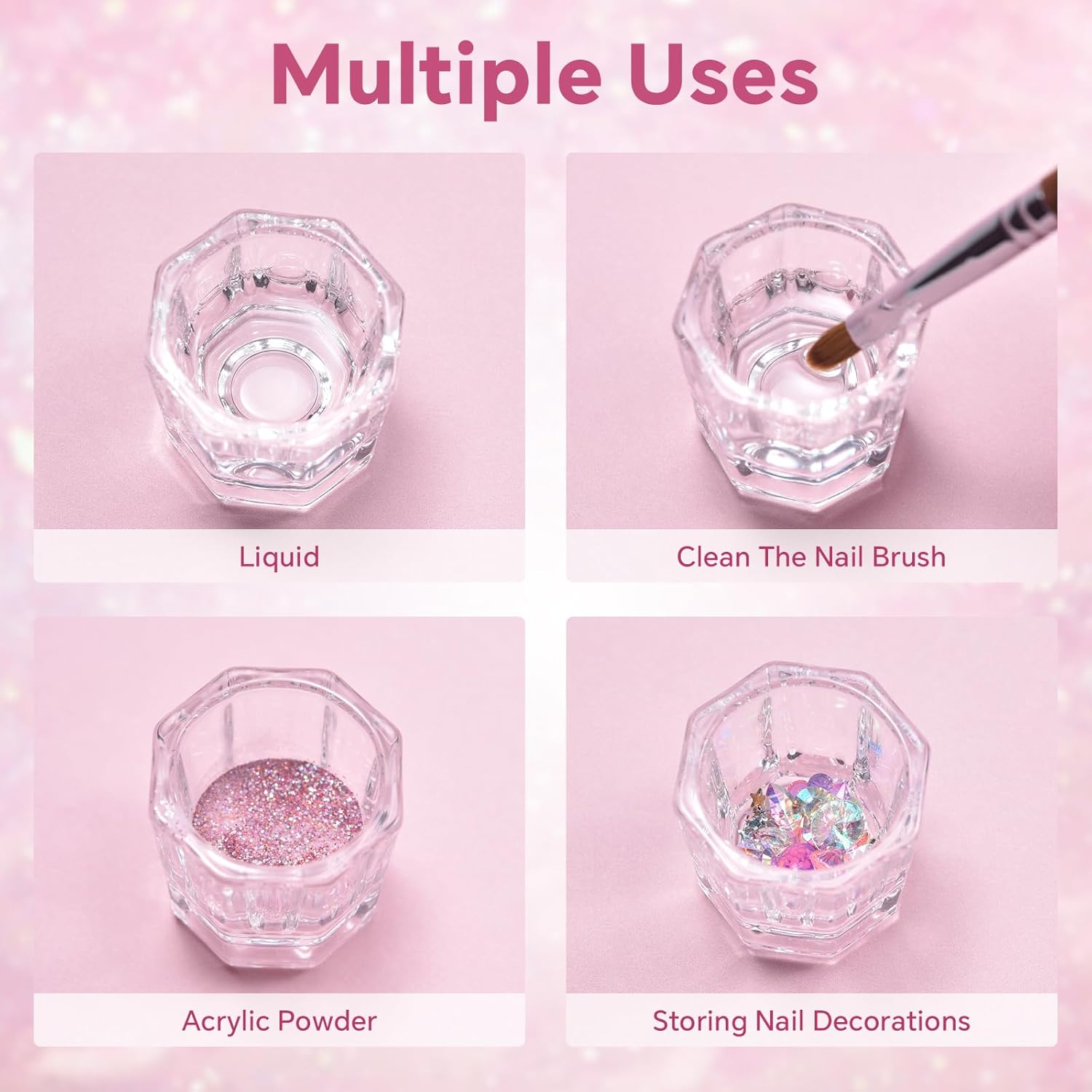 2Pcs Nail Art Dappen Dish Cups for Acrylic Liquid and Powder Clear Glass Nail Bowl Acrylic Powder Holder Nail Liquid Cup Acrylic Glass Jar Crystal Bowl for Nails - Image 6