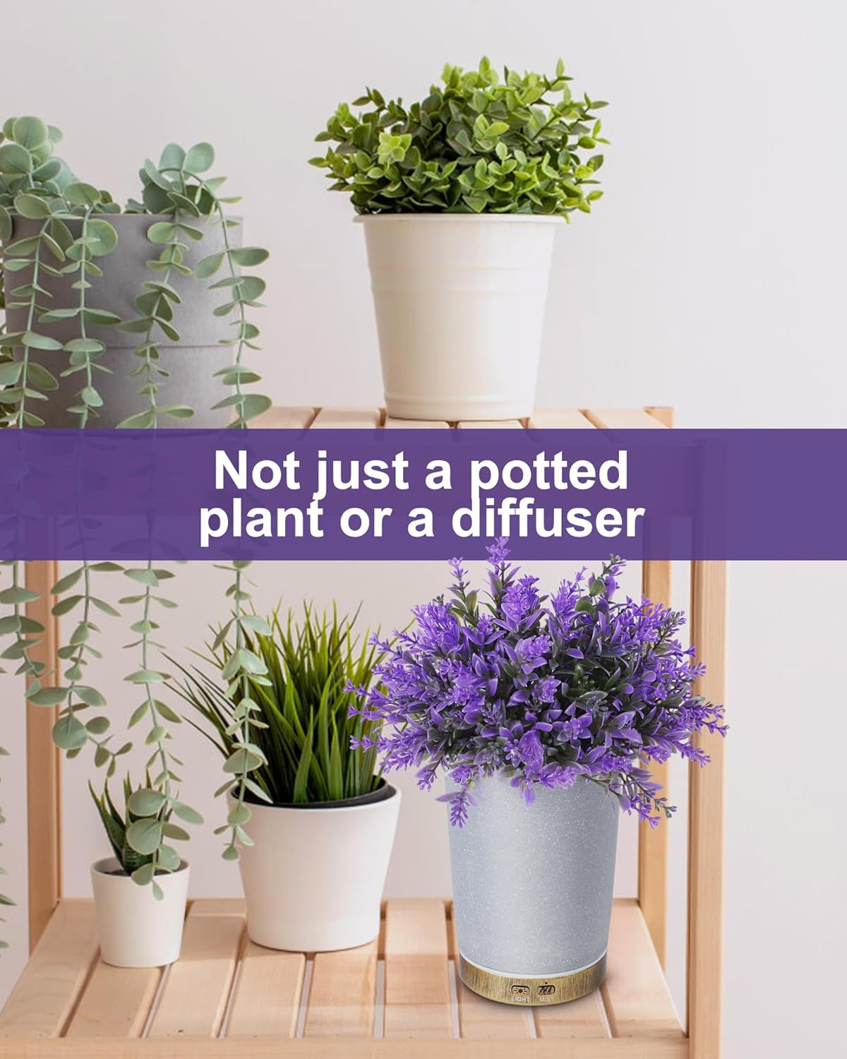 Essential Oil Diffusers, 150ml Aromatherapy Diffuser, Lavender Plant Potted Cold Mist humidifier, Ultrasonic Diffuser for Home Office, Super Quiet and Waterless auto Shut Off - Image 3