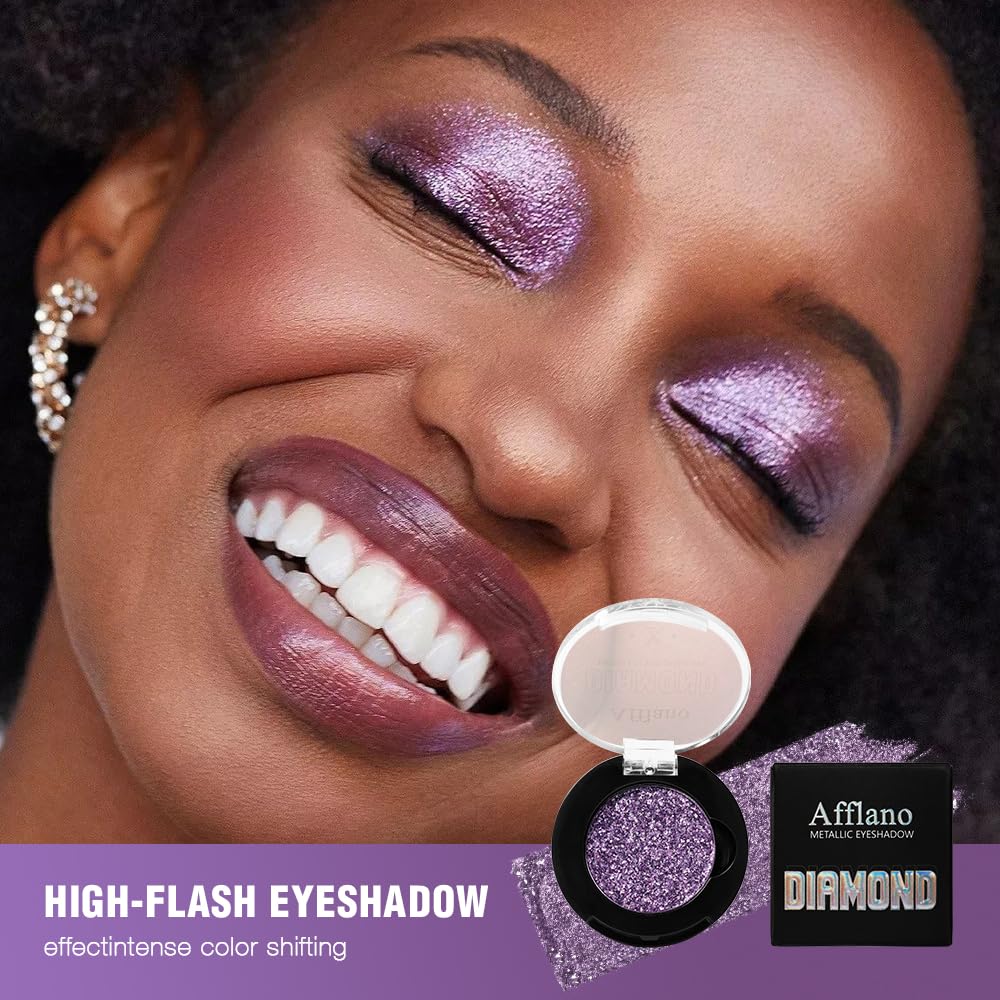 Afflano Sparkle Purple Glitter Eyeshadow One-Swipe Coverage, Diamond Lilac Purple Glitter Eyeshadow Palette Single, Pigmented Metallic Violet Eye Shadow Pallet for Girl Women Bold Eye Look, 7H - Image 2