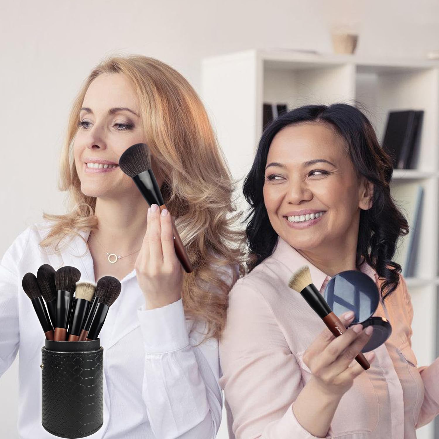 Makeup Brushes 16 Pcs Makeup Brush Set Professional, Wood Handle Travel Make Up Brushes Set with Case, Premium Cruelty-Free Synthetic Fiber Hair Makeup Brush Kit with Holder - Image 6