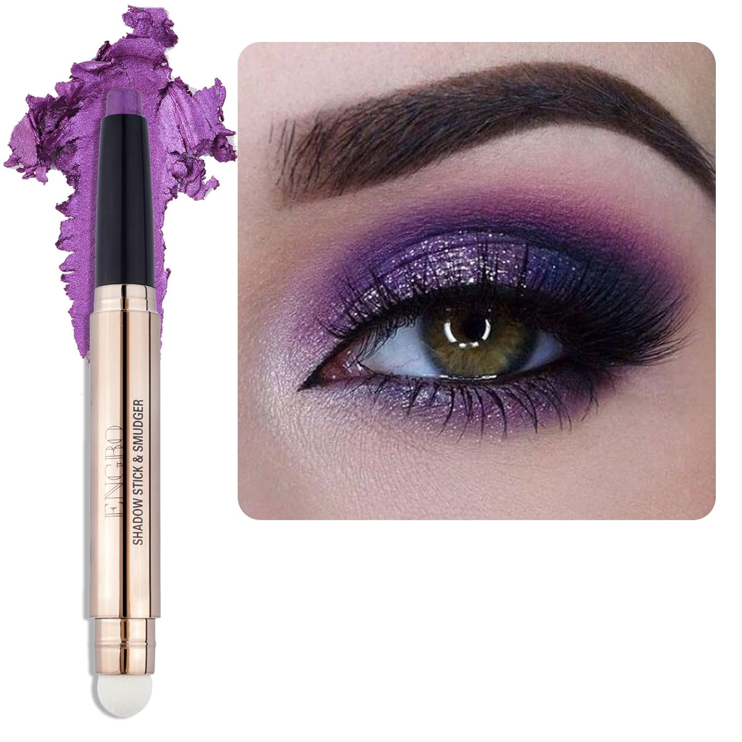 Cream Eyeshadow Stick, Shimmer Glitter Eyeshadow Pencil with Soft Smudger, Long Lasting Waterproof Eye Highlighter Stick Eye Shadow Makeup (08 Purple Shimmer)