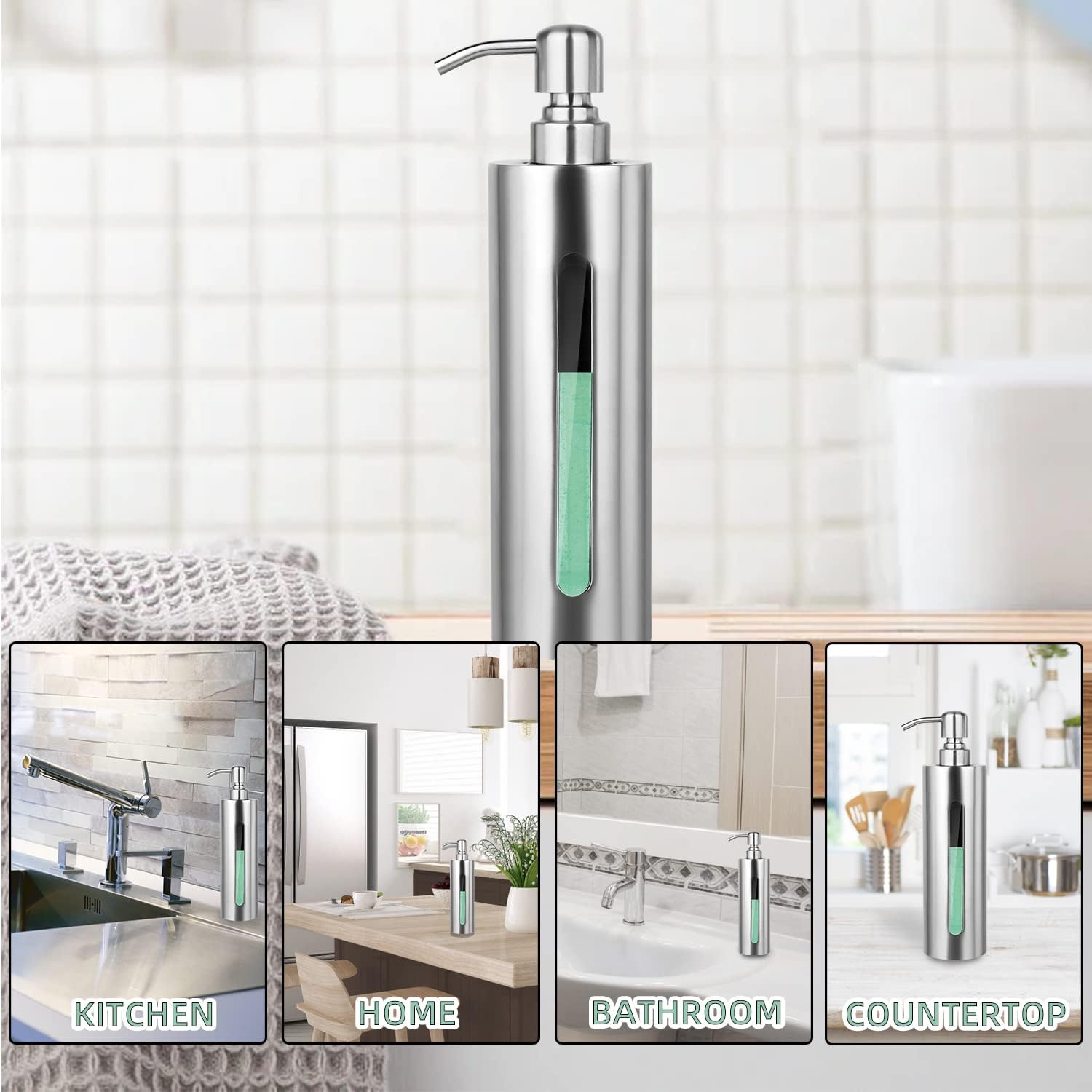 Stainless Steel Soap Dispenser, 7Oz Slim Rust Proof Liquid Soap Dispenser for Kitchen & Bathroom - Refillable Brushed Nickel Dispenser for Essential Oils and Shampoo - Image 7