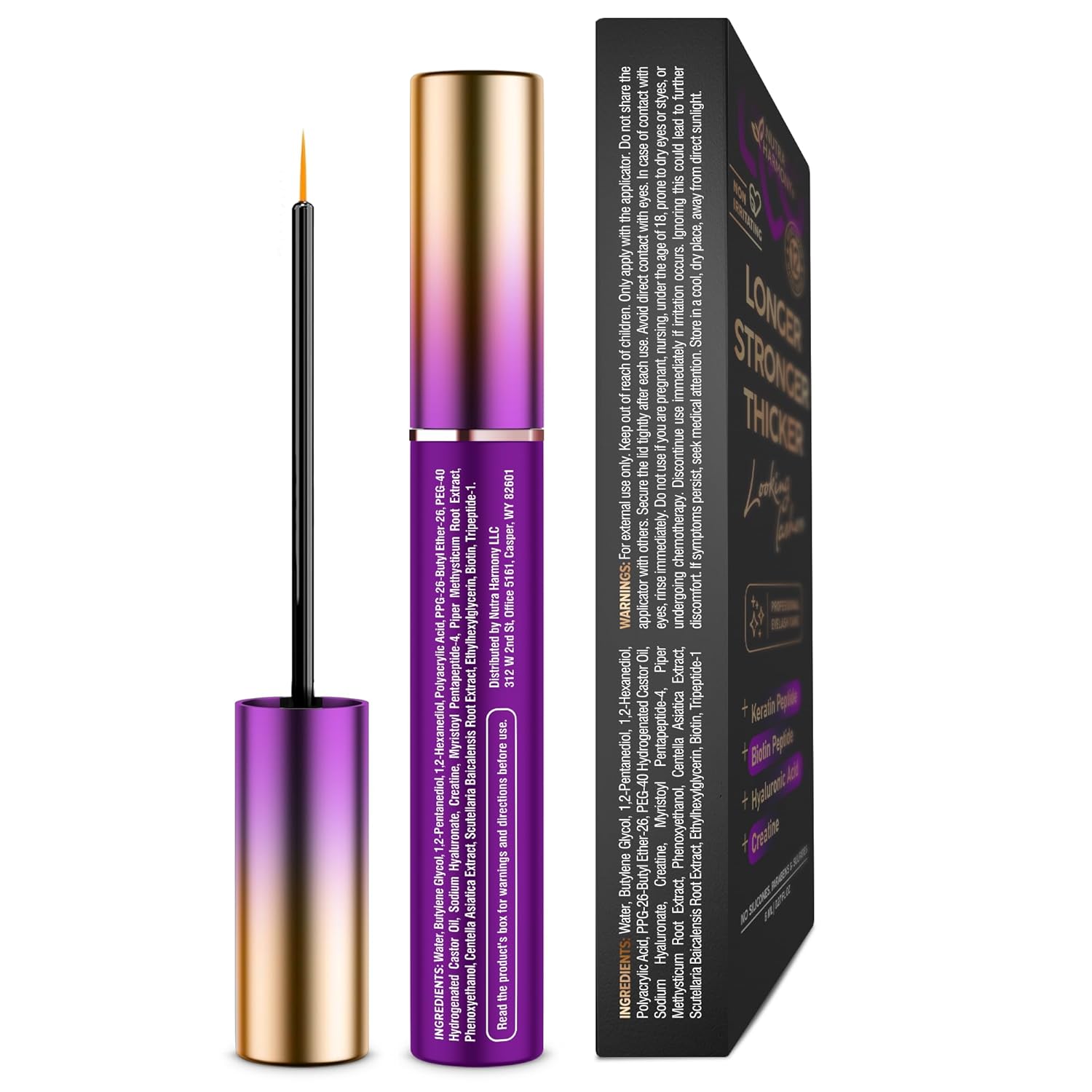 Enhancing Lash Serum for Eyelash Growth with Keratin and Biotin Peptides, Hyaluronic Acid, Creatine for Longer, Fuller, Thicker Lashes, Strength & Nourishment Treatment, Non-Irritating, Vegan, 8ml - Image 2