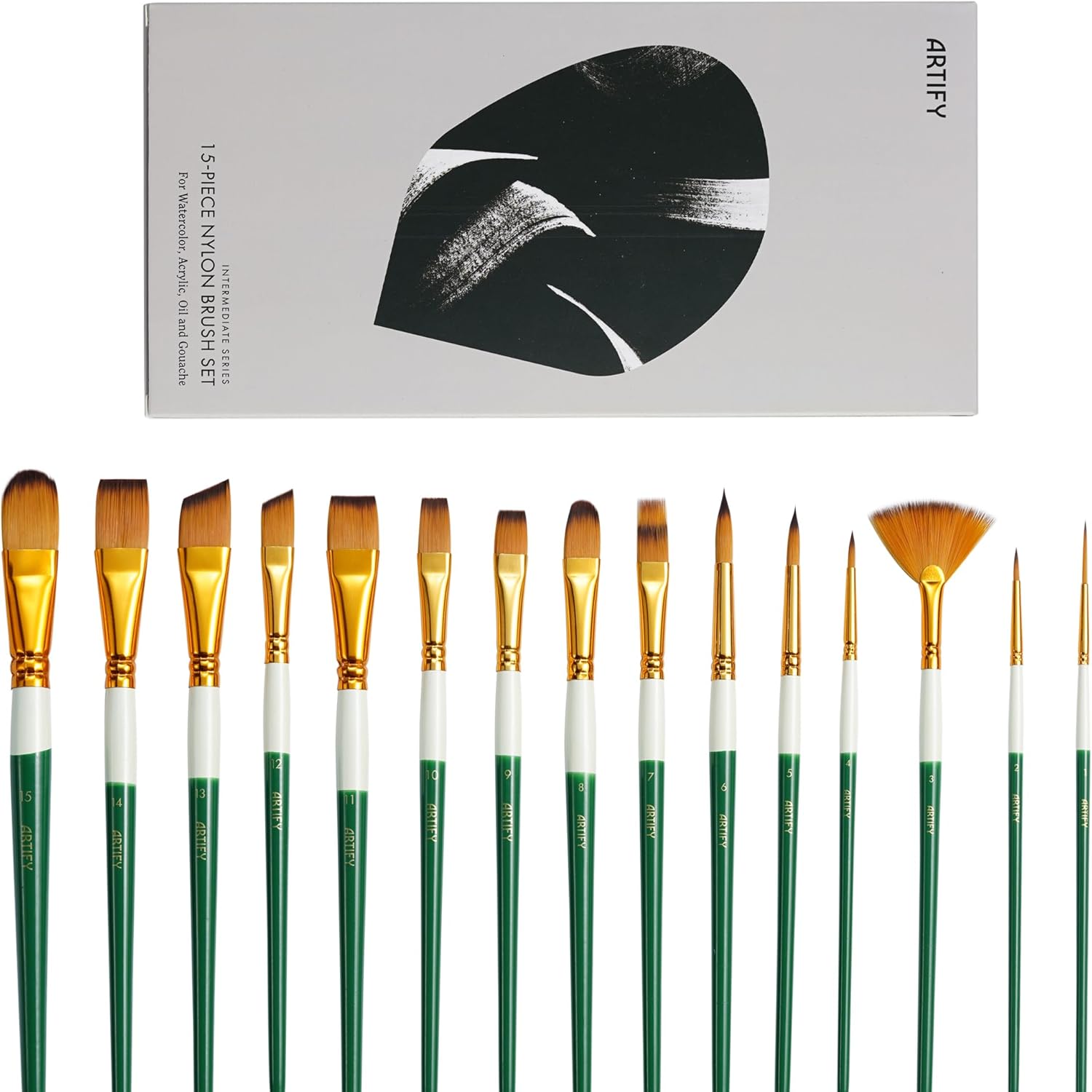ARTIFY Paint Brushes for Acrylic Painting, 15 Pcs 2024 New Painting Supplies, Artist Paint Brush Set for Watercolor, Oil and Gouache Painting, Green - Image 7