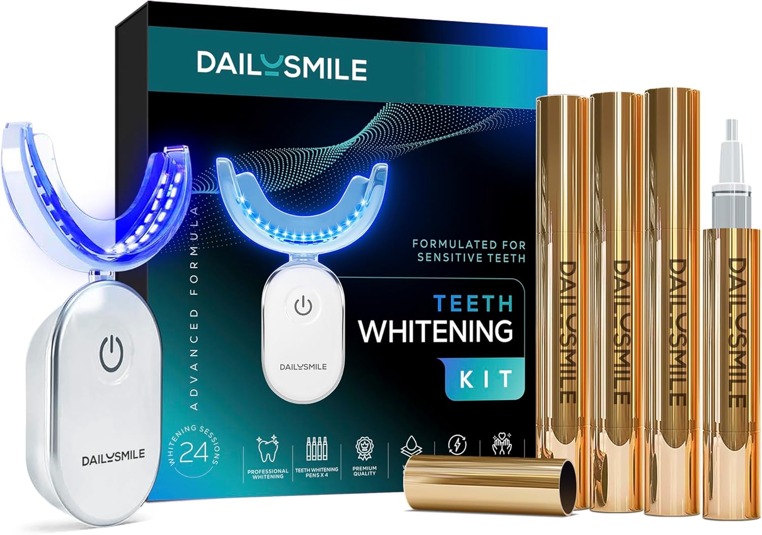 Revolutionary Teeth Whitening Kit for Sensitive Teeth, โ Instant Results to Help Remove Stubborn Stains, Hands-Free Waterproof Teeth Whitening Light & 4 Whitening Pens, Vegan