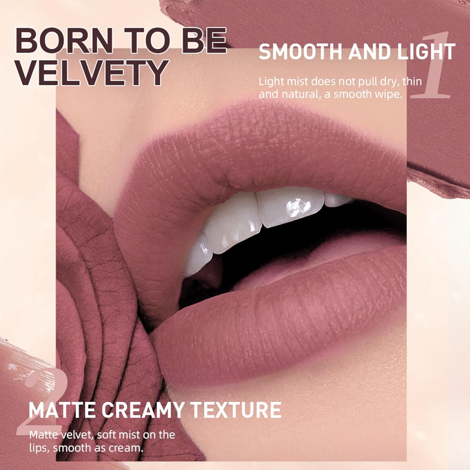 QiBest Nude Rose Pink Cream Lipstick with Lip Liner Makeup Set for Women, Soft Matte Lip Stick Silk Finish with LipLiner Pencil 24 Hours Original Waterproof Labials, Velvety & Non-Drying Formula - Image 8