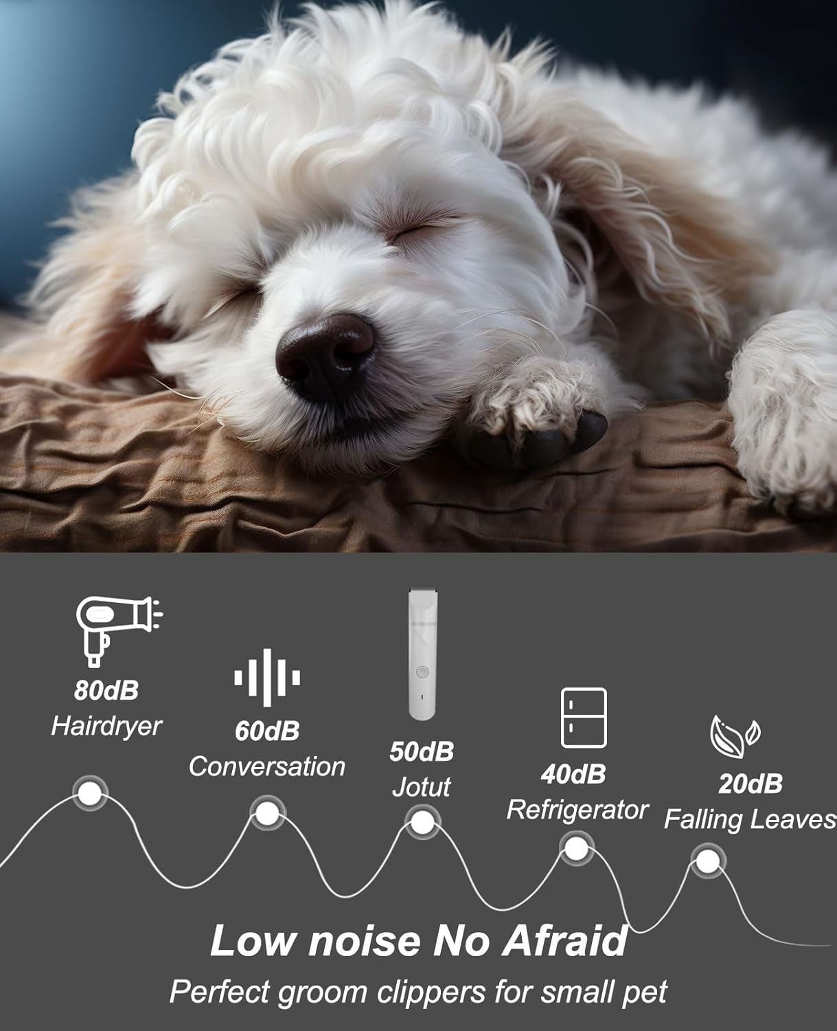 JOTUT Small Dog Paw Trimmer for Grooming Electric Cordless Low Noise for Trimming Pet's Hair 4 in 1 Quiet Cordless Dog Clippers Nail Grinder Shaver for Small Pets - Image 4