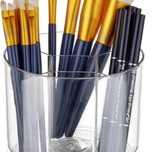 Makeup Brush Holder Organizer -Rotating 360° Clear Storage Cup Containers for Vanity, Desk, Countertop, Spinning Pen Holder for Desk, Round Make up Brush Stand with 5 Slots, for Cosmestics (Clear)