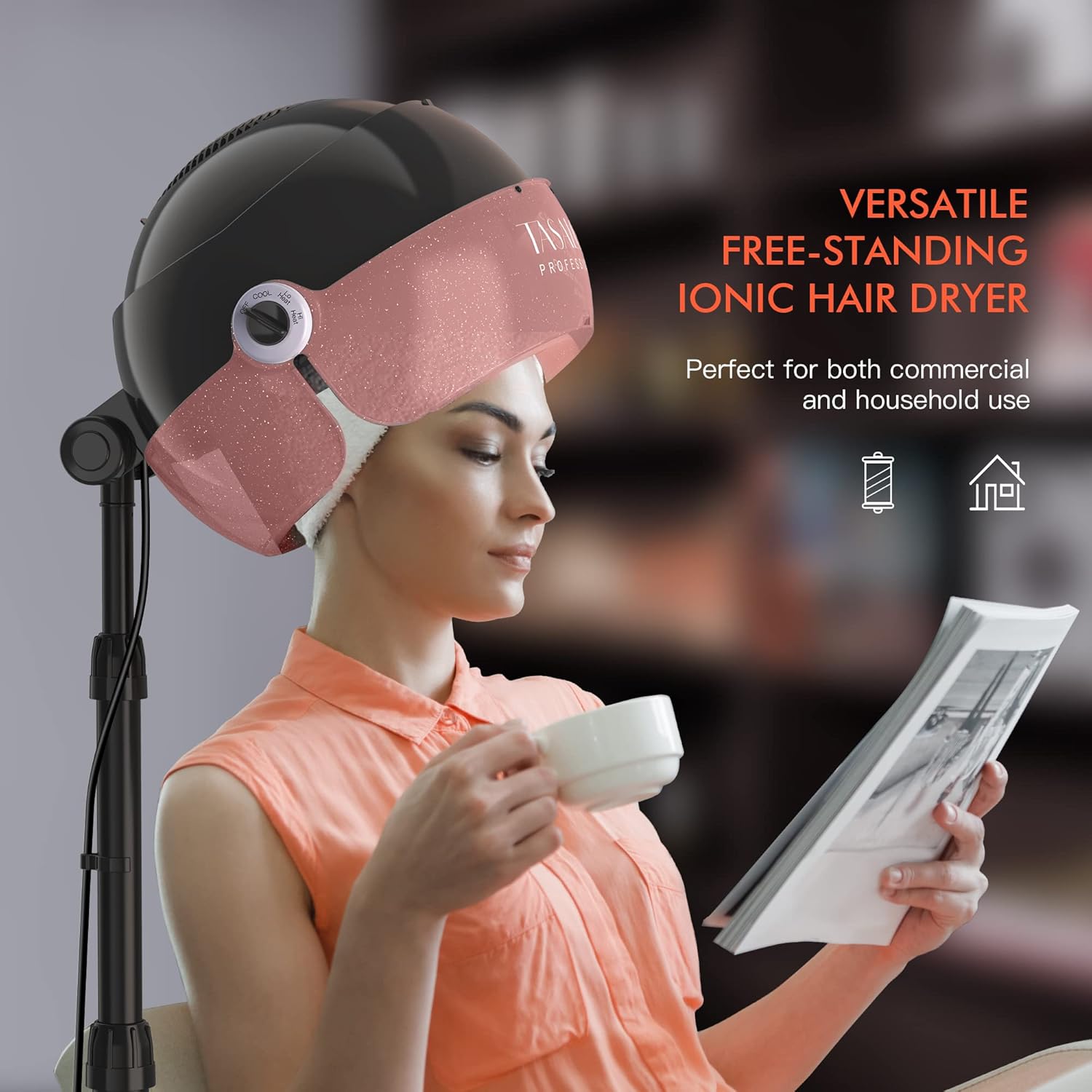 TASALON 1875W Pink Ionic Hooded Hair Dryer with 3 Heat Settings and Adjustable Height - Image 6