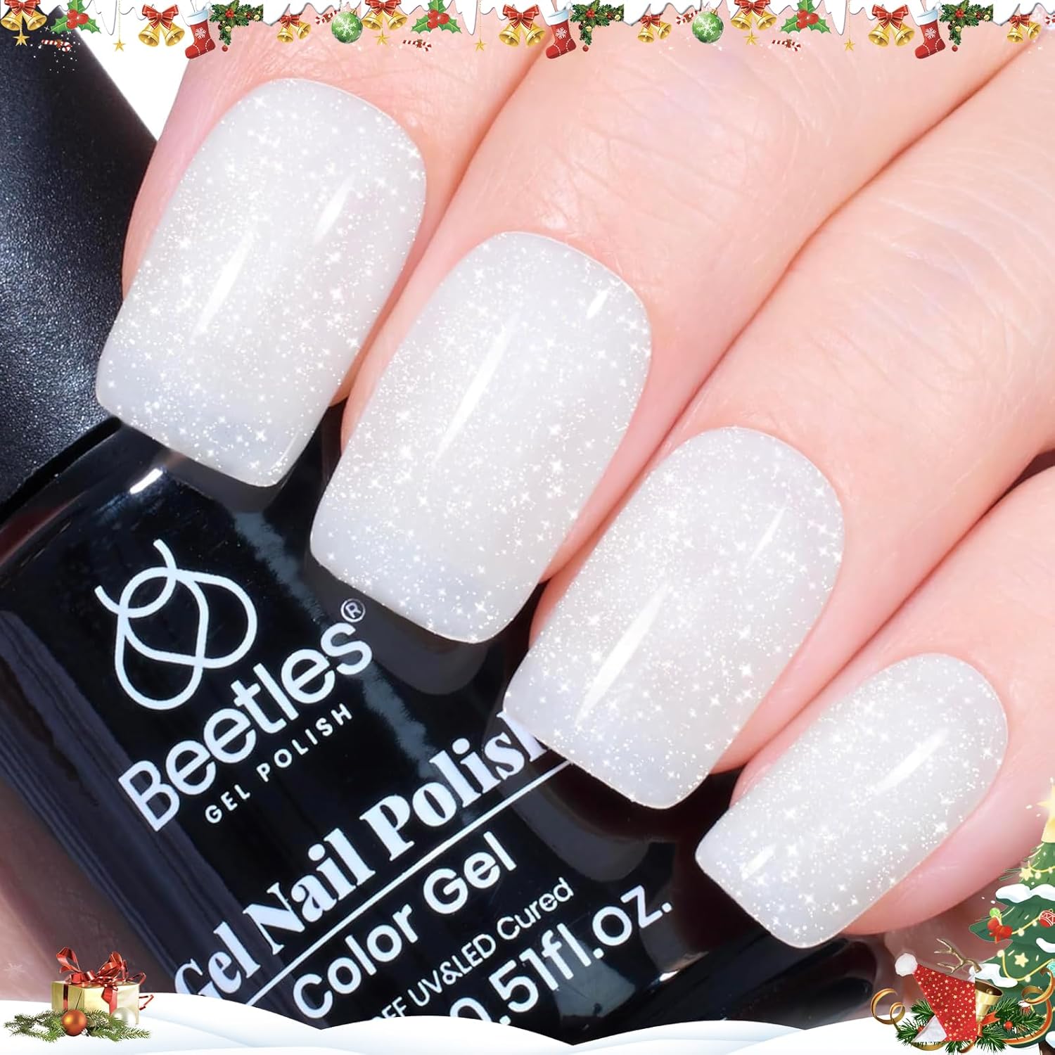 Beetles White Gel Nail Polish-15 ml Shimmer Glitter Milky White Gel Nail Polish Soak Off UV/LED Lamp Nail Art Manicure Salon DIY for French Nail Home Gift for Women Girls - Image 9