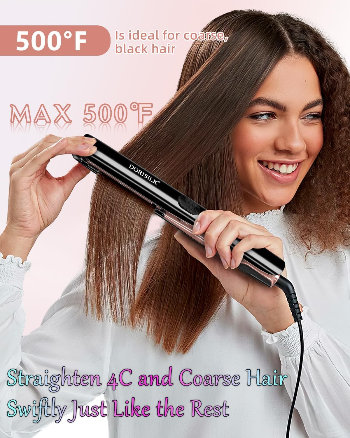 DORISILK 500 Degree High Temp Professional Hair Straightener,30s Fast Heating Ceramic Flat Iron ,2 in 1 Hair Straightener and Curler,Plasma Flat Iron Get Frizz-Free ,Dual Voltage for Travel Using - Image 3