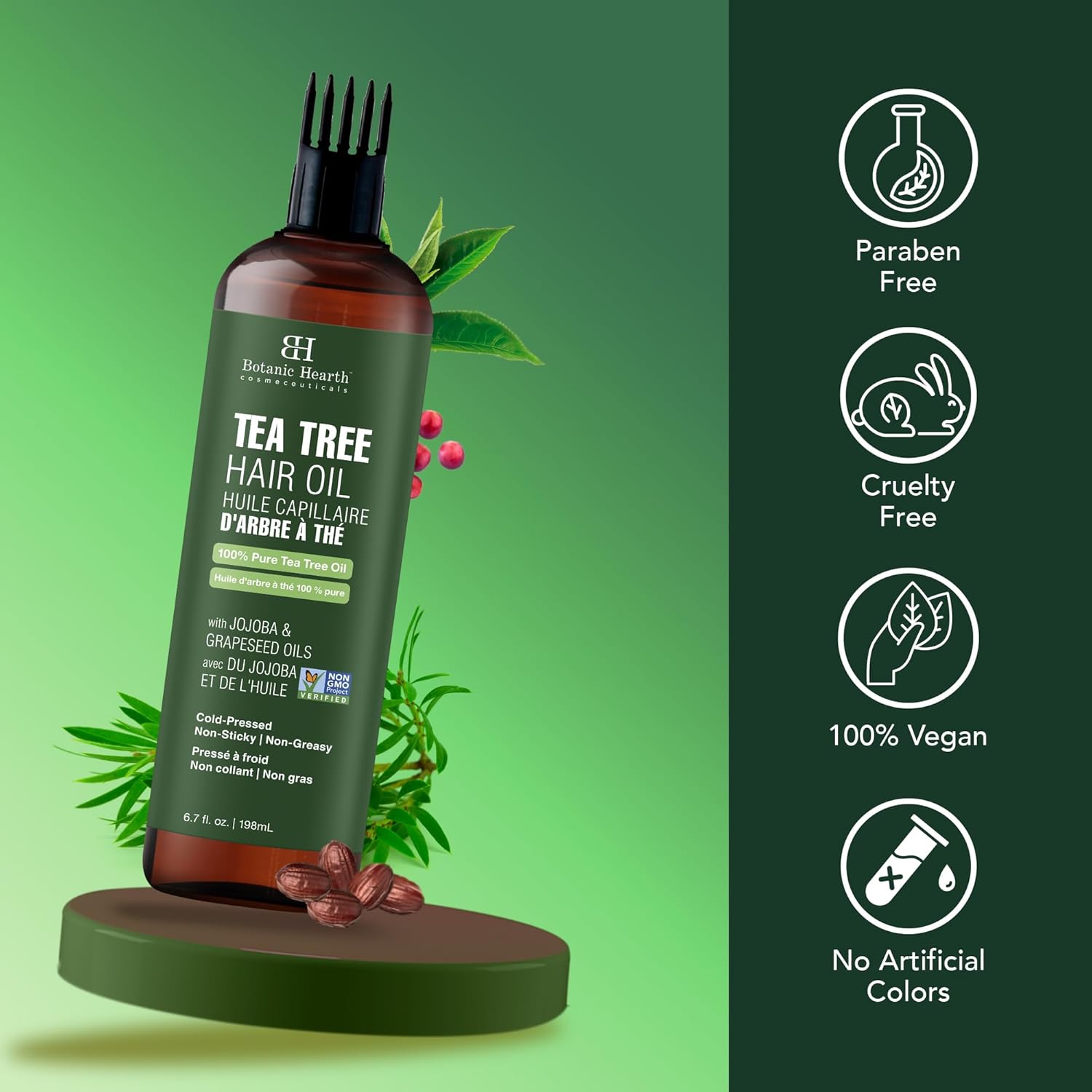 Botanic Hearth Tea Tree Oil for Hair (6.7 fl oz) | With Jojoba & Grapeseed Oils | Soothes Itchy Scalp & Fights Dandruff | Non GMO Verified - Image 2