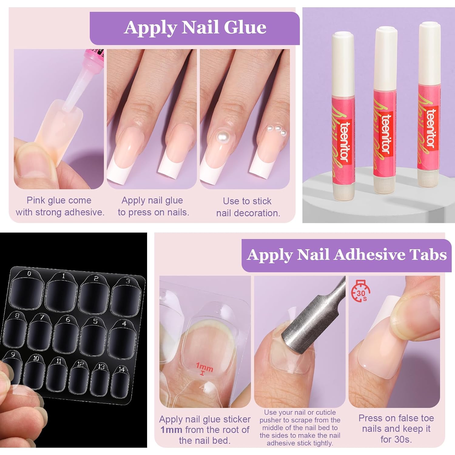 Teenitor Long Square French Tip Press on Nails Set, 15 Sizes Available - Image 6