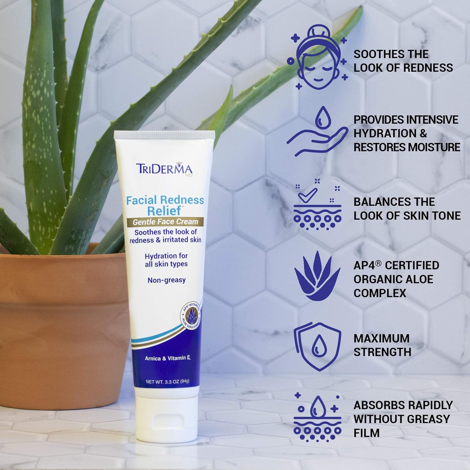 TriDerma Facial Redness Relief Gentle Face Cream (3.3 Ounces) - Image 4