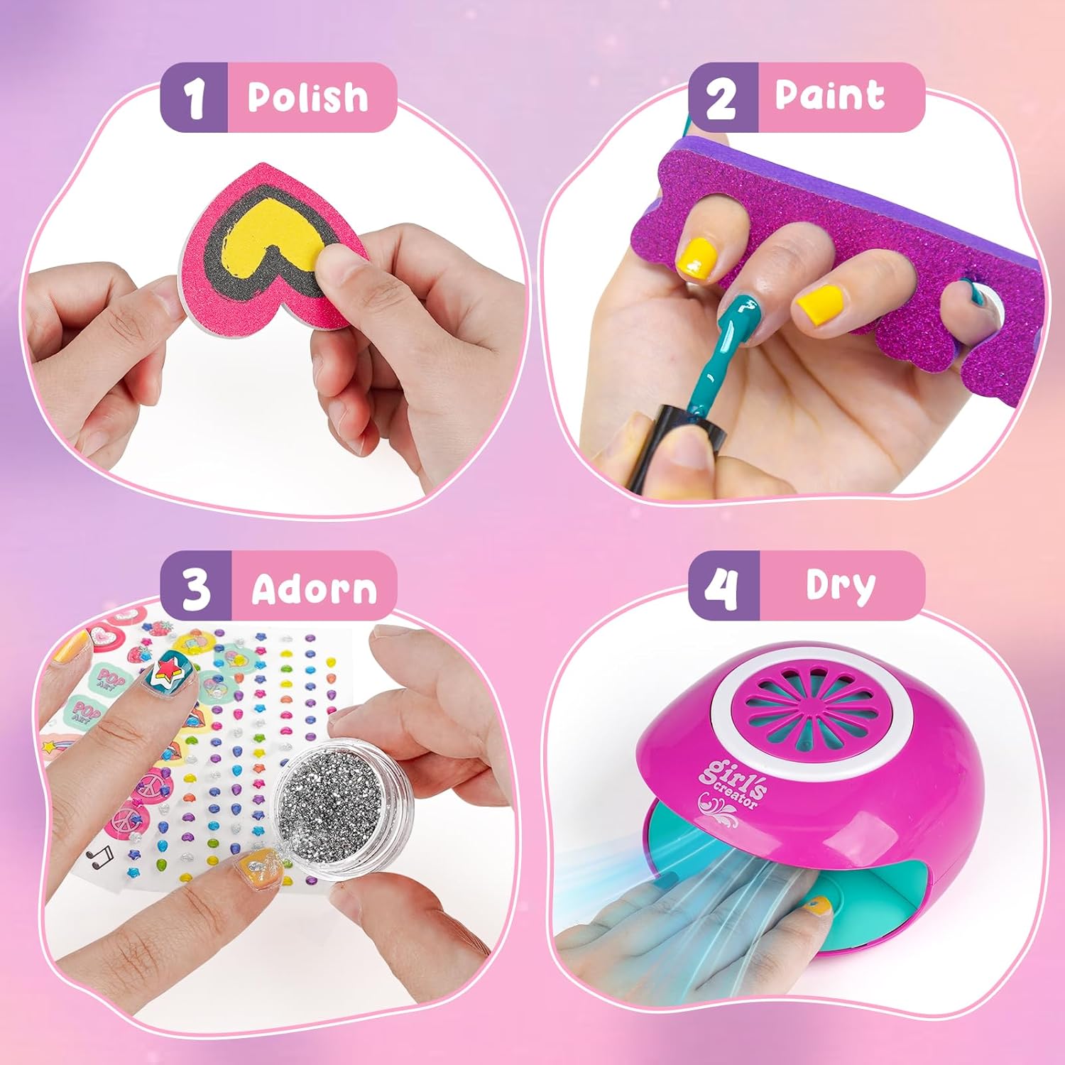 Kids Foot Spa & Nail Kit - Kids Spa Day Kit for Girls with Mask Foot Bath and Nail Dryer - Manicures Pedicure Toy Kit Nail Art Salon Girl Stuff - Christmas Birthday Gifts for 6 7 8 9 10-12 Year Old - Image 6