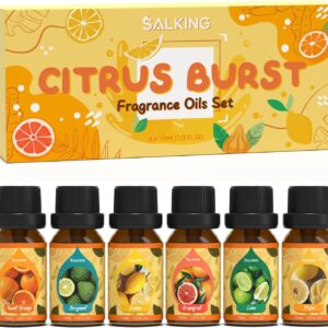 SALKING Citrus Burst Essential Oil Set, Premium Fragrance Oil for Diffuser, Scented Oil Gift Set for Soap Candle Making - Sweet Orange, Bergamo, Lemon, Grapefruit, Lime, Yuzu