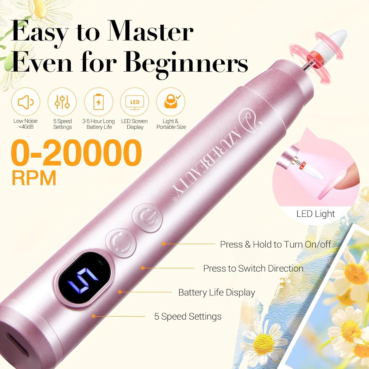AZUREBEAUTY Dip Powder Nail Kit with Electric Nail Drill 24 Colors Bright Green Pink Orange Nail Starter Kit with Dip Liquids Base Top Coat Activator Portable Manicure French Nail Art Essential Set - Image 5